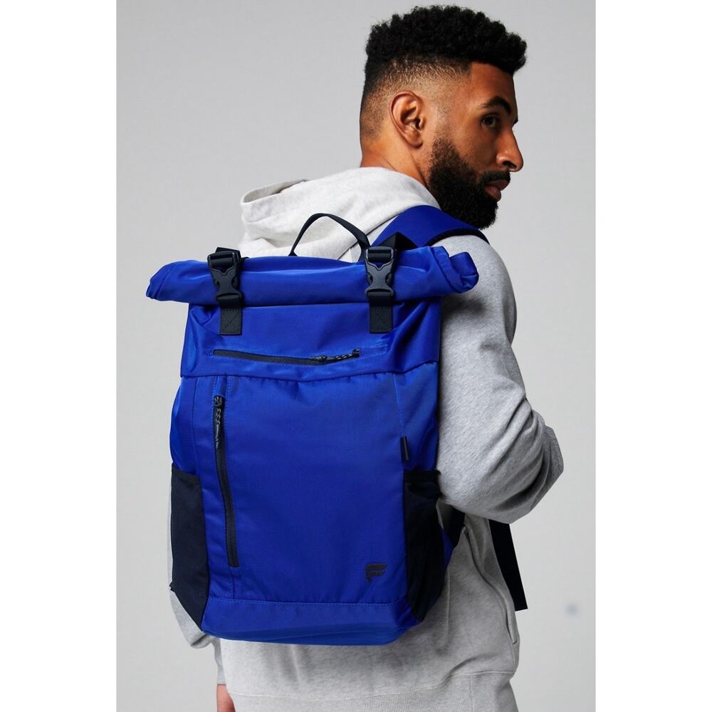 Fabletics Roll Top Laptop Sleeve Nylon Reflective Blue The Only Backpack NWT - Picture 3 of 8